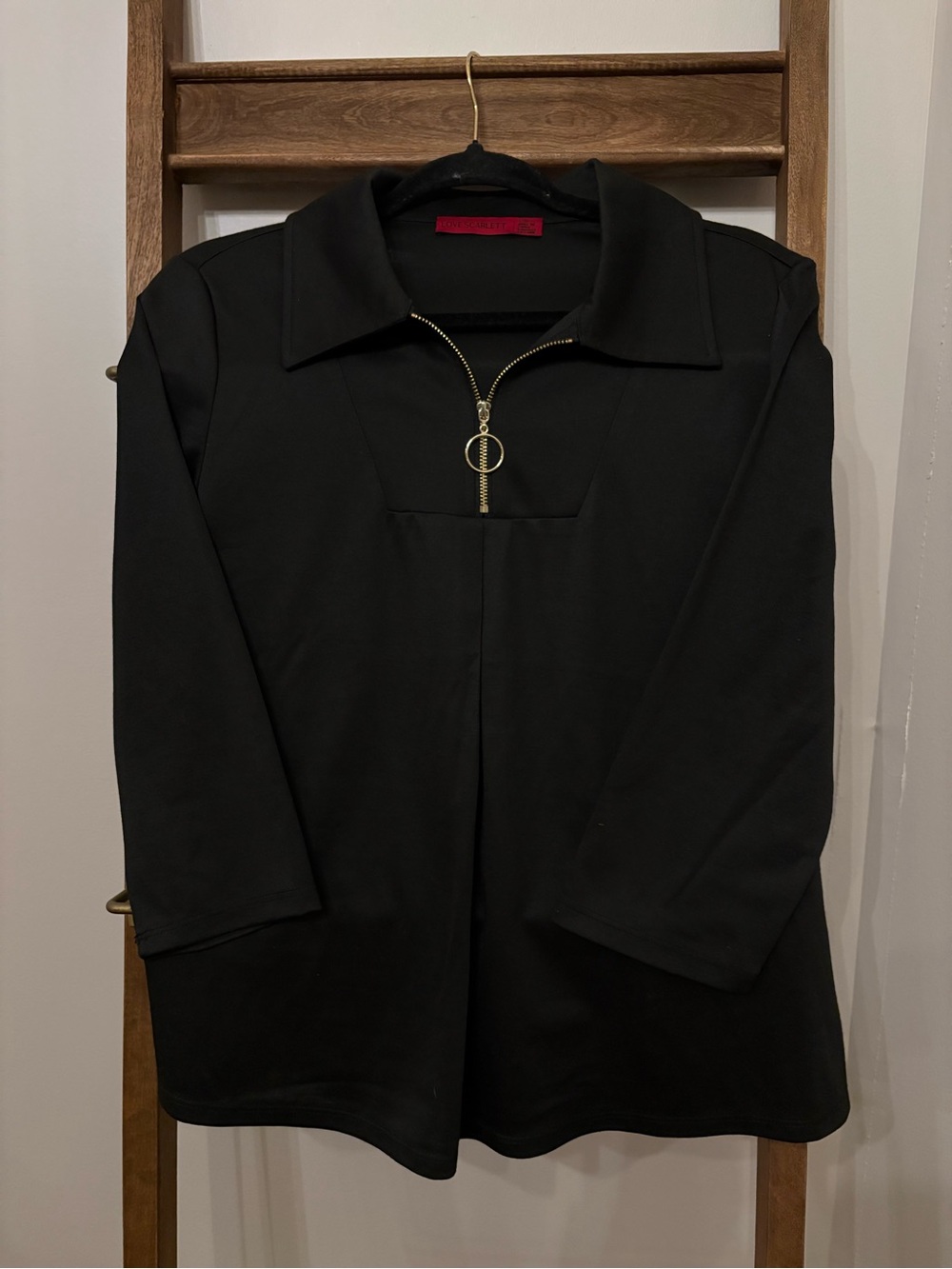 Scarlett Black Half-Zip Collar Shirt Jacket with Gold Ring Pull Sz L